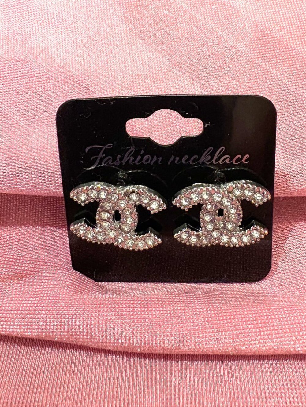 Silver Tone Interlocking Loop Crystal Stud Earrings 2cm
